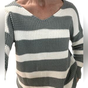 She + Sky Gray and White Striped Sweater